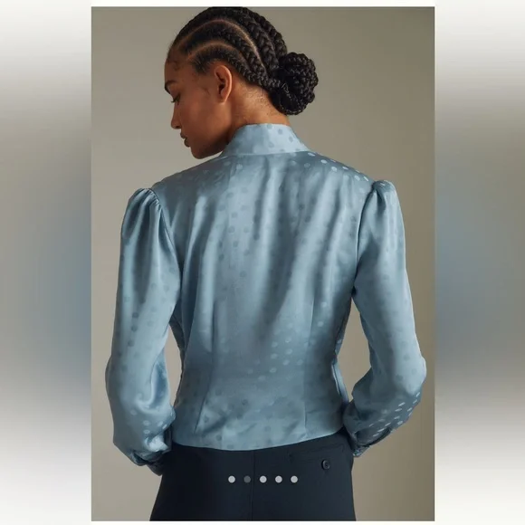NWT Favorite Daughter The Joan Neck Tie Blouse Jacquard BLUE L - Picture 4 of 15